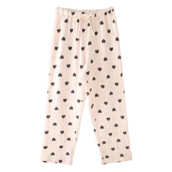 ins spring and summer pure cotton gauze bubble cotton simple cherry print loose cotton air conditioning thin home pants pajamas for women