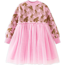 (Same style in the mall) Mini Balabala Girls Jumpsuit Autumn and Winter New Baby Fashion Sweet Splicing Children