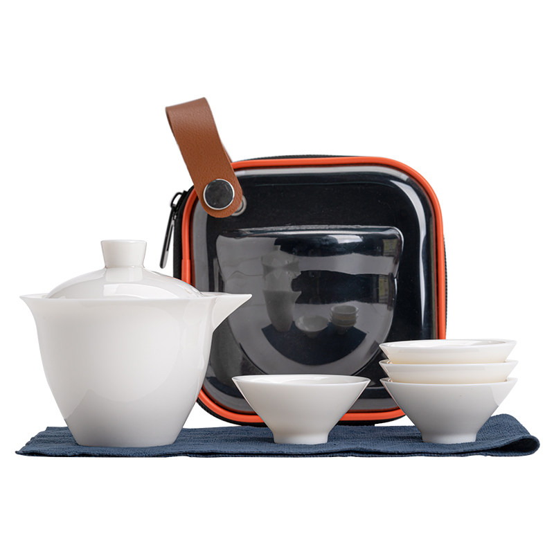Dehua white porcelain mutton-fat jade portable tea set