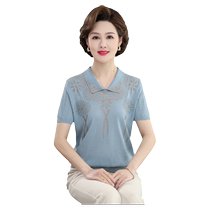 Moms new summer clothing silk short-sleeved lapel T-shirt fashionable small shirt middle-aged and elderly womens mulberry silk top