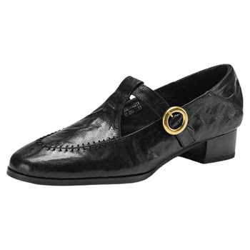 St&sat pointed toe thick heel metal buckle commuter shoes