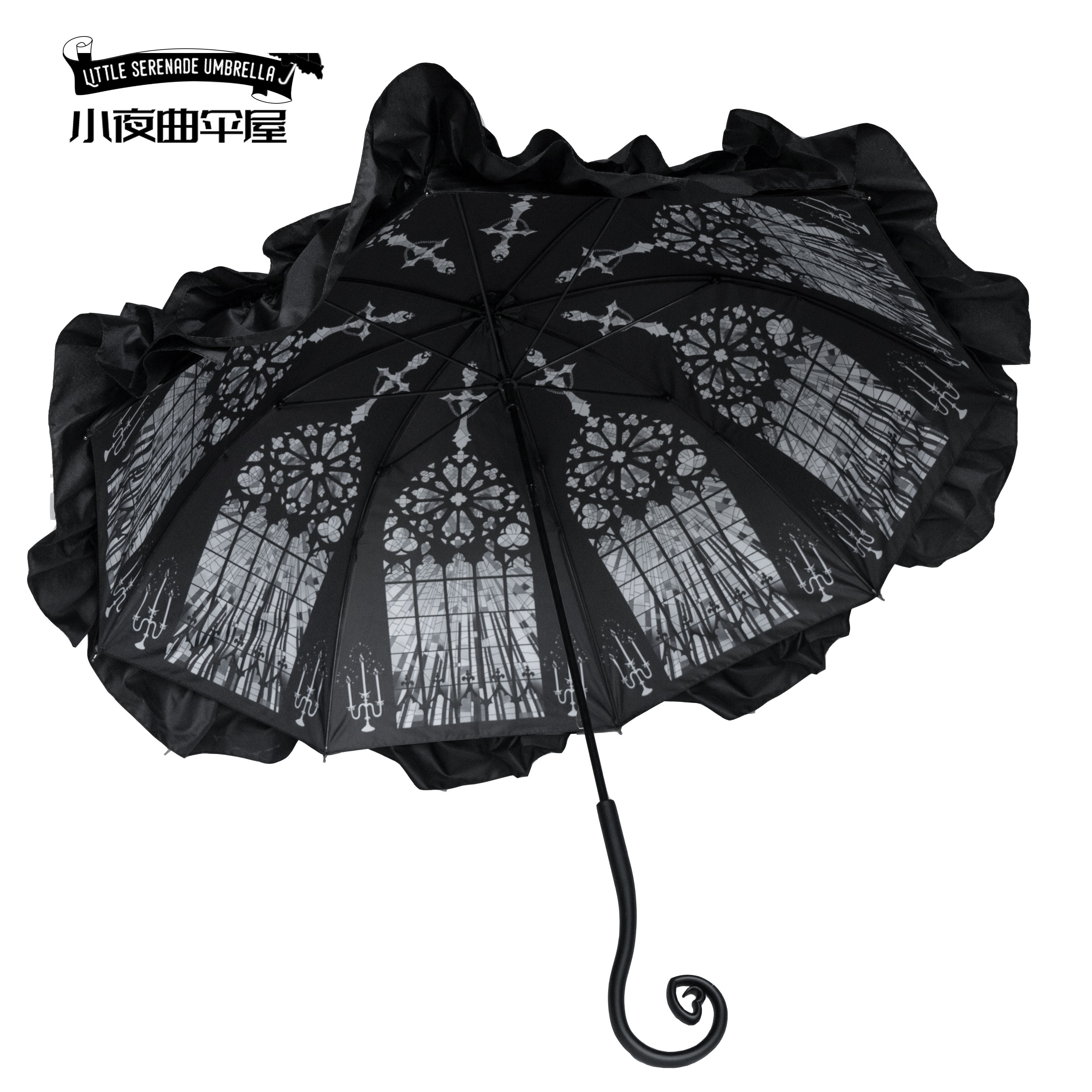 Faded Memories | Original Dark Gothic Print Manual Double-Layer Blackout Umbrella with Black Vinyl Print for Sun and Rain