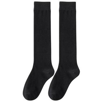 ຖົງຕີນສີດໍາຂອງແມ່ຍິງ mid-calf socks spring and autumn pure cotton long-tube over-the-knee socks thigh long socks jk calf socks pressure slimming leg