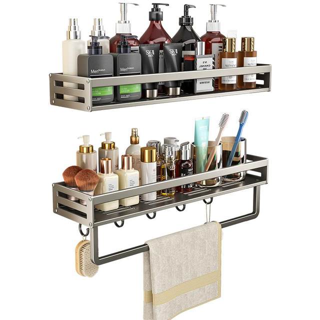 Gun grey punch-free bathroom storage rack