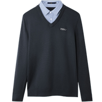 HLA Hai Lan House Trouble Planet Slim Double Collar Sweater 2024 Autumn New Pullover Fake Two Pieces Men