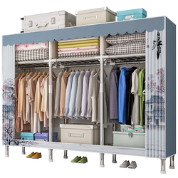 Simple Fabric Wardrobe with Thickened Steel Pipes for Reinforcement, Economical Household Use, Full Steel Frame, Thickened Fabric Storage Hanging Wardrobe