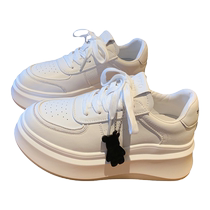 2024 Spring New Thick-soled White Shoes Womens Platform Shoes Versatile Leather Breathable Height-increasing Shoes Casual Sports Shoes
