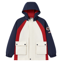 (Three Defenses) MQD Childrens Clothing for Boys 24 Spring New Outdoor Work Wear Contrast Color Hooded Jacket