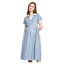 American Fisher-Price Maternity Dress Summer 2024 Maternity Wear Summer Lapel T-Shirt Fashion Loose Large Size Skirt