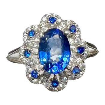 Natural unfired royal blue sapphire ring 5 x 7 925 silver finely inlaid natural colored gemstone jewelry fashion