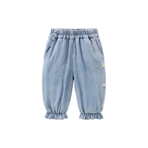 Джинсы для девочек летняя одежда новинка 2024 года модные детские верхние повседневные брюки детские укороченные брюки до щиколотки летние