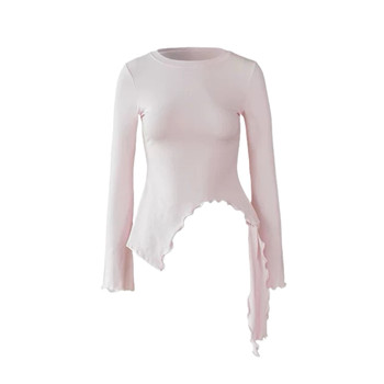 Streamer fungus tee slim fit yoga wear irregular slit pilates long sleeve fitness wear