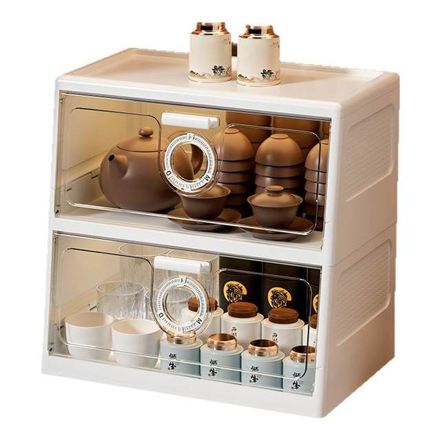 Tea set storage box storage high-end portable Kung Fu bowl cup sorting box dustproof transparent desktop storage household