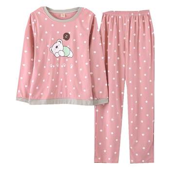 Pyjamas for women autumn long-sleeved trousers cartoon cotton suit women's casual cute cotton large size home wear suit