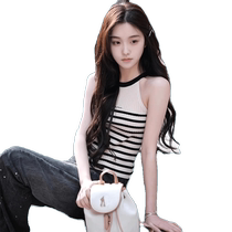 Halterneck halter top for women ice silk knitted sleeveless top with French elegant temperament shoulder-length halterneck top