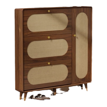 Sen Zong rattan shoe cabinet solid wood frame home entrance entrance cabinet simple Chinese style ultra-thin tipping bucket storage balcony storage
