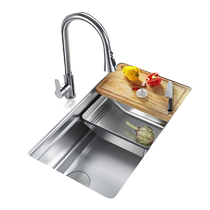 Higold thickened kitchen sink stepped 304 stainless steel dishwashing sink under the counter handmade large single-slot dishwashing basin 327