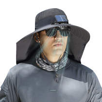 Fisherman hat mens summer fishing neck protection large brim sun hat new sun protection solar charging fan hat