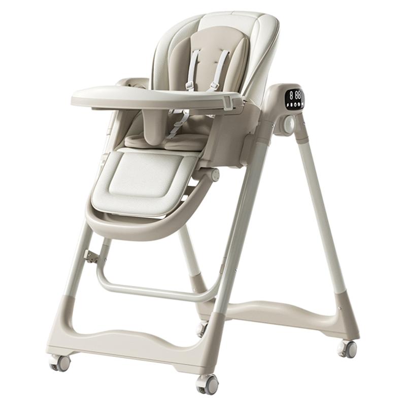 Jingqi baby dining chair foldable and lie flat with one button brake