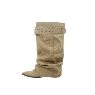 Urban nomad girl style large tube pleated boots