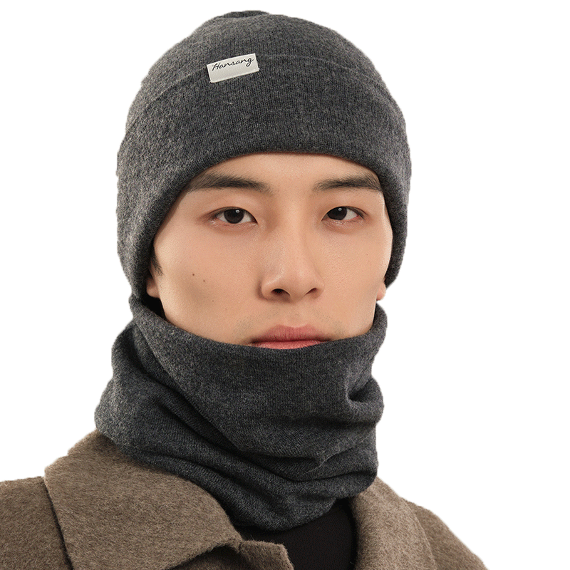 Hansang pure wool hat and scarf all-in-one men's winter cold protection