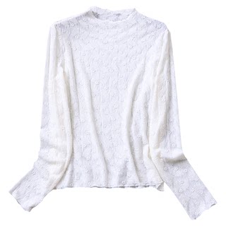 纯色立体提花立领长袖套头打底衫2025秋季新款长袖女装蕾丝衫N038