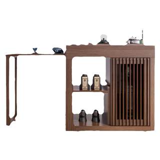 All solid wood tea table with wheels retractable black stone countertop kettle integrated balcony small apartment Kung Fu tea table