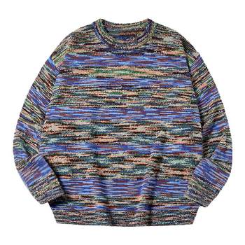 PSO Brand 4.5 section yarn dyed hoop yarn color gradient sweater men's loose autumn and winter couple sweater