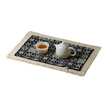 Fanru chinese cotton and linen versatile tassel tea mat hand-embroidered dry mat home fabric tea table cloth tea mat Fanru chinese cotton and linen versatile tassel tea mat hand-embroidered dry mat home fabric tea table cloth tea mat