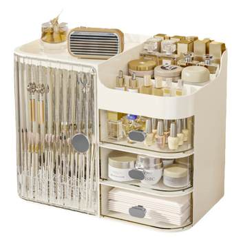Cosmetic storage box with mirror rack dustproof