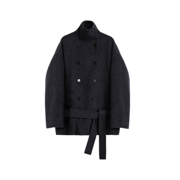 PLANITES vol.10 高品质羊毛桑蚕丝混纺 系带短款双面呢大衣外套