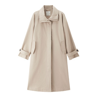 佐丹奴外套女秋冬新款纯棉磨毛中长款宽松大翻领廓形风衣05375677