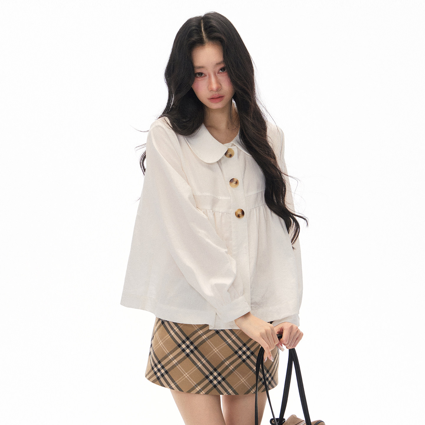 ELEVEN SLEEP Autumn White Shirt Jacket Women's Korean Style Peter Pan Collar Shirt Long Sleeve Top