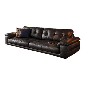 Yunduo leather sofa italian style minimalist large and small modern simple first layer cowhide straight black sofa living room Yunduo leather sofa italian style minimalist large and small modern simple first layer cowhide straight black sofa living room