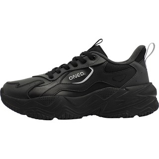 361女鞋黑色休闲鞋秋冬新款厚底老爹鞋皮面防水跑步鞋361度运动鞋