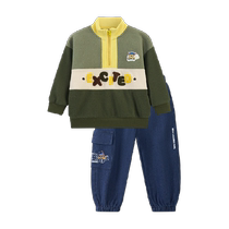 Paw Paw Team Boys Fleece Suit Autumn and Winter New Childrens Polar Fleece Sweatshirt Two-piece Set Baby Boys Thickened Clothes