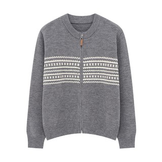 Basic house/baijiahao round neck color-blocking jacquard sweater for women autumn and winter double zipper design cardigan jacket