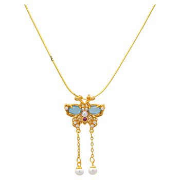 Yi jin mei xing 925 silver gold plated filigree butterfly tassel pendant necklace pendant new chinese style accessories high-end