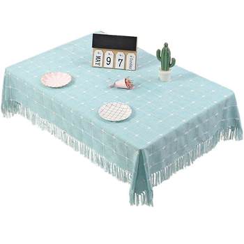 Cotton and linen coffee table tablecloth tassel household pure cotton plaid Cotton and linen coffee table tablecloth tassel household pure cotton plaid