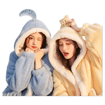 Tang Shi Pu Pu pajamas women winter new bathrobe home clothes stars and moon cute coral velvet pajamas long pajamas