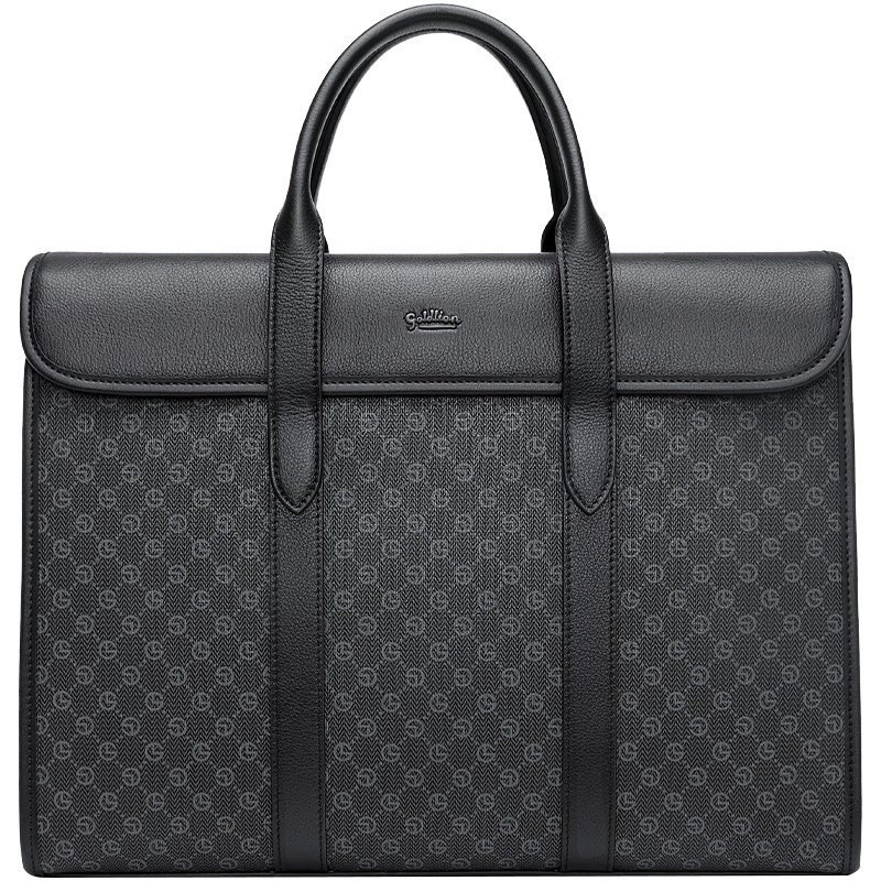 Goldlion's new business large-capacity handbag men's cowhide light luxury printing fashion PVC briefcase trendy men's bag