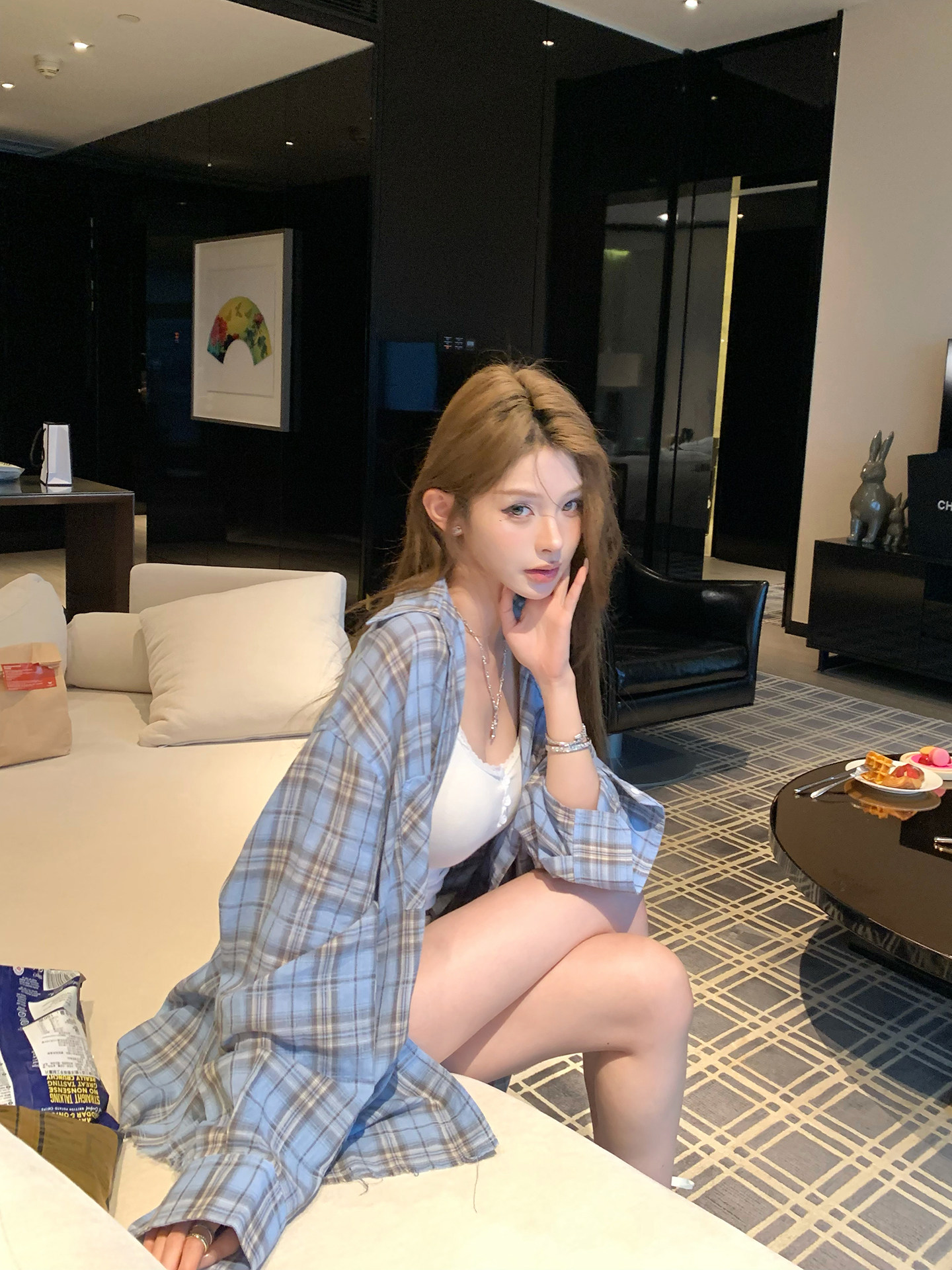 ITOOKGIII "Autumn Wandering" Blue Plaid Sunscreen Shirt Jacket for Women, Early Autumn Loose and Relaxed Top