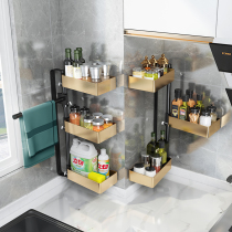 High-end punch-free kitchen corner storage rack wall-mounted multi-functional wall spice rack rotating storage shelf light luxury