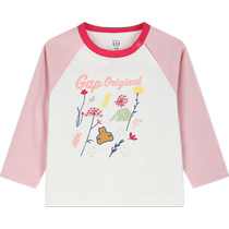 Gap Female Toddler 2024 Springtime New Logo High Bounce Color Insert Shoulder Long Sleeve T-shirt Child Loaded 890332