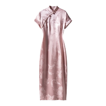SAYI temperament beautiful silk jacquard cheongsam dress 2024 summer new new Chinese style pink mulberry silk dress