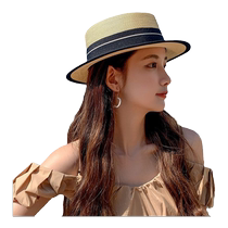 Hat Womens Summer British Straw Hat Flat Top Short Brim Top Hat Outdoor Sun Protection Beach Vacation Seaside Sun Hat