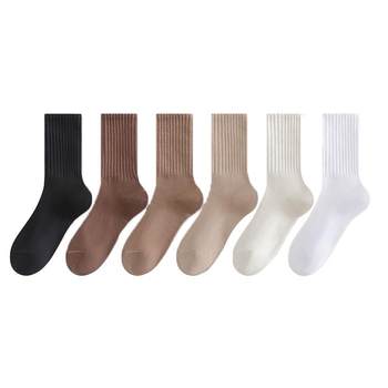 Zhuji Duidui Socks ແມ່ຍິງທໍ່ຂະຫນາດກາງທີ່ບໍ່ມີກະດູກທີ່ບໍ່ມີຜ້າຝ້າຍພາກຮຽນ spring ແລະດູໃບໄມ້ລົ່ນລະດູຫນາວຫຼັງເກີດລູກຖົງຕີນຍາວ Ins Trendy Matching Stripes