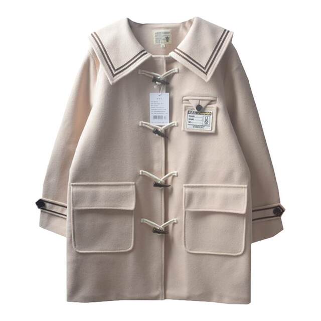 Girls' quilted thickened navy collar woolen coat