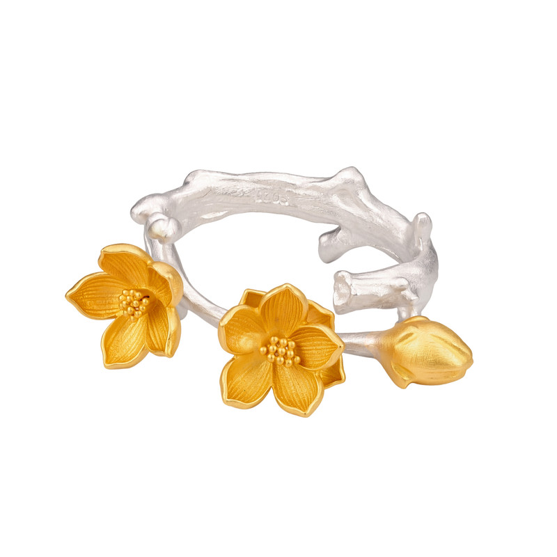 New Chinese style 925 ginkgo flower open adjustable ring