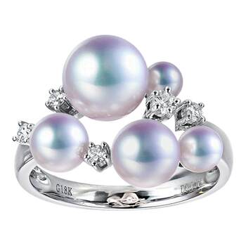 Galaxy japanese akoya sea goddess pearl ring 18k white gold diamond flower bead ring colorful bead mini